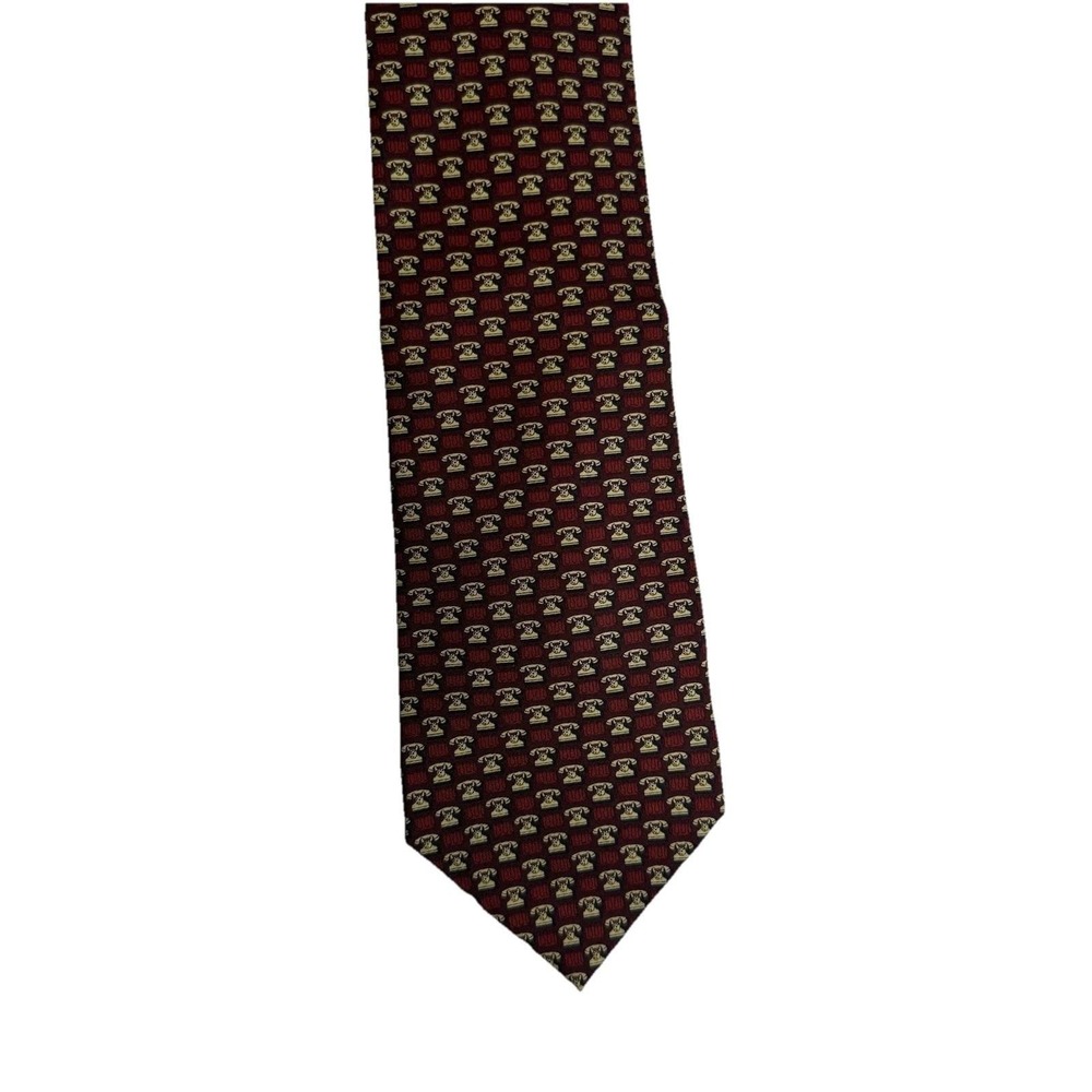 Banana Republic Silk Tie Men OS Burgundy Excellent Rotary Telephone Italy 4x57